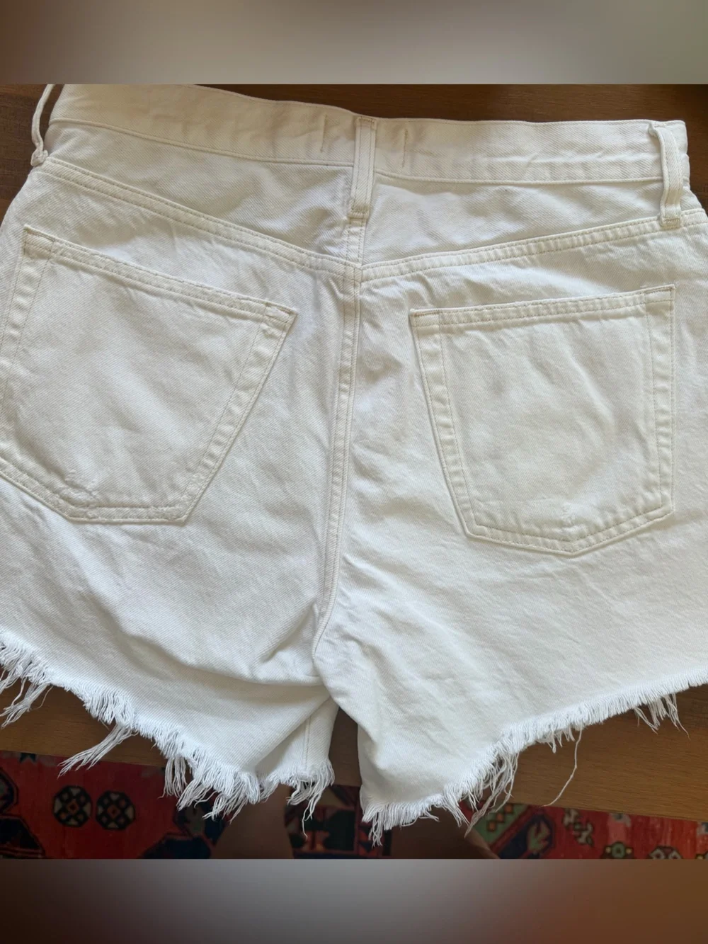Agolde Parker Long Jean Shorts - White High-Rise Frayed Denim Shorts